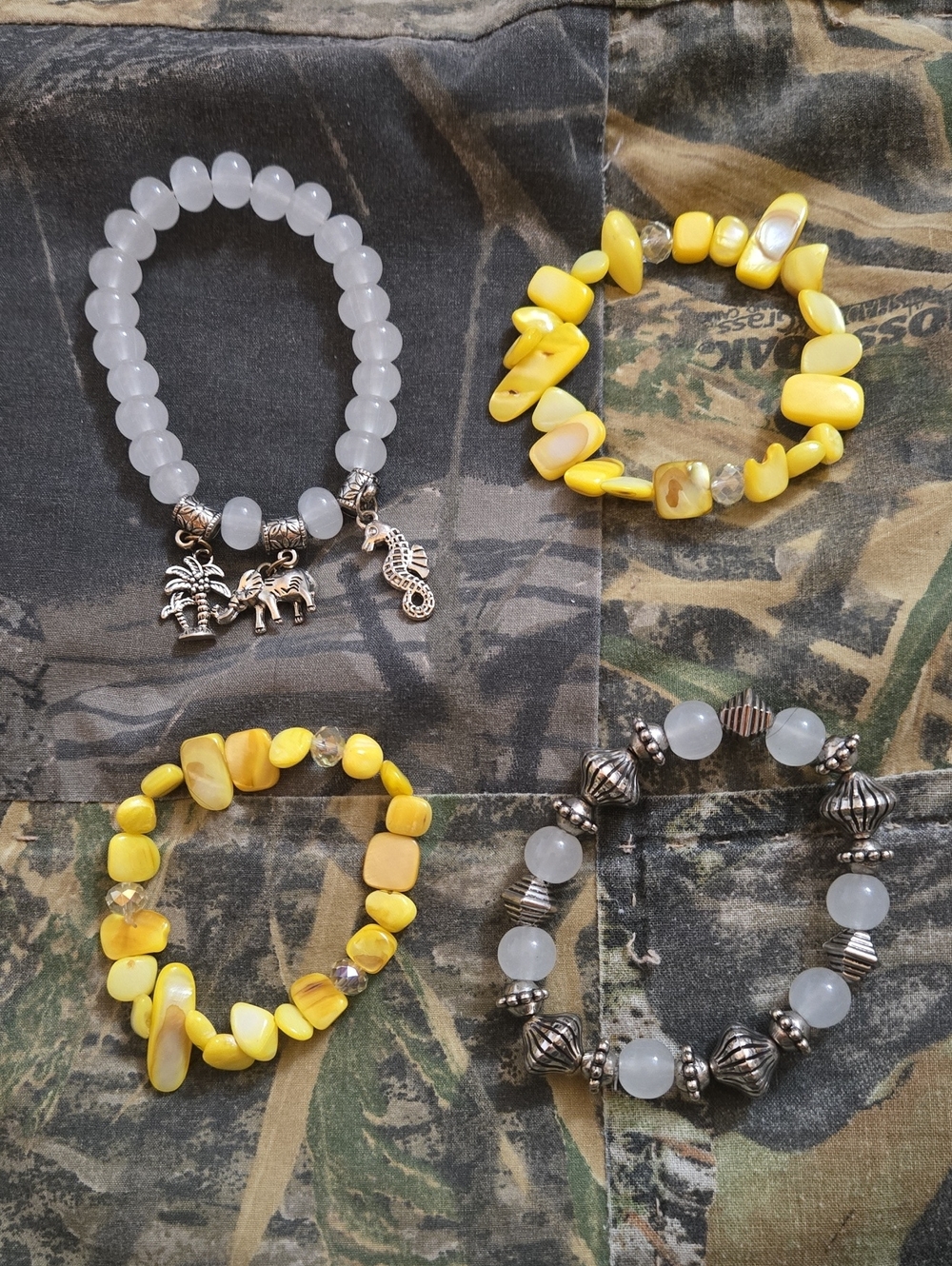 Handmade Yellow and White Beaded Stretch Bracelet Set